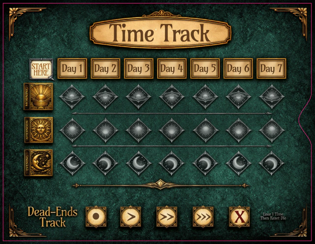 Time Track board with morning, afternoon and evening spaces, and a Dead-Ends Track